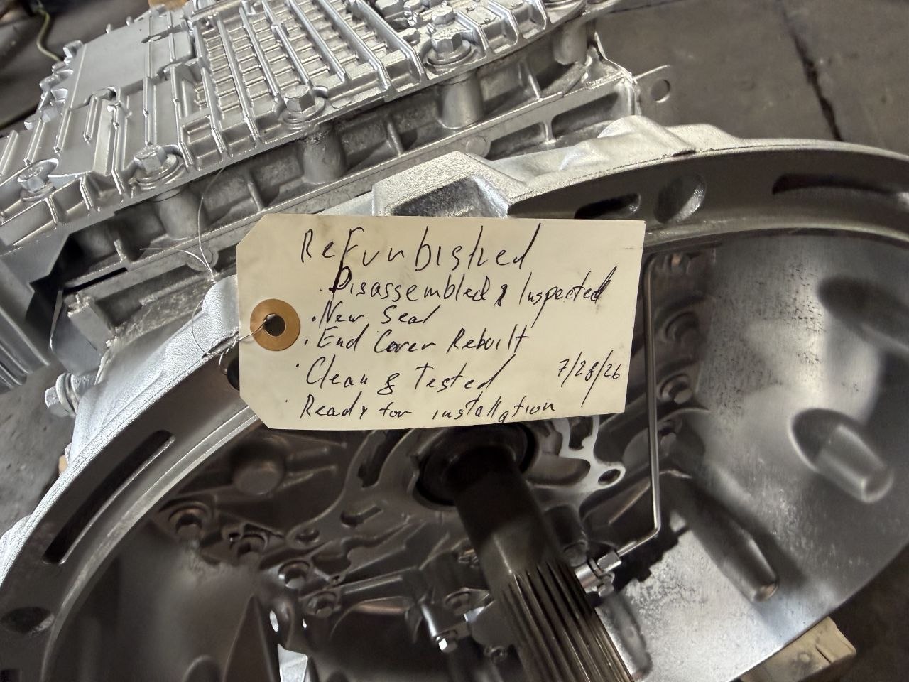 Bell housing of a rebuilt Volvo ATO2612D transmission