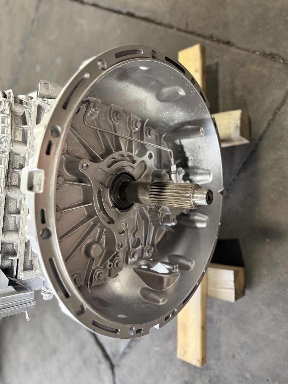 Rear view of a rebuilt Volvo ATO2612D transmission
